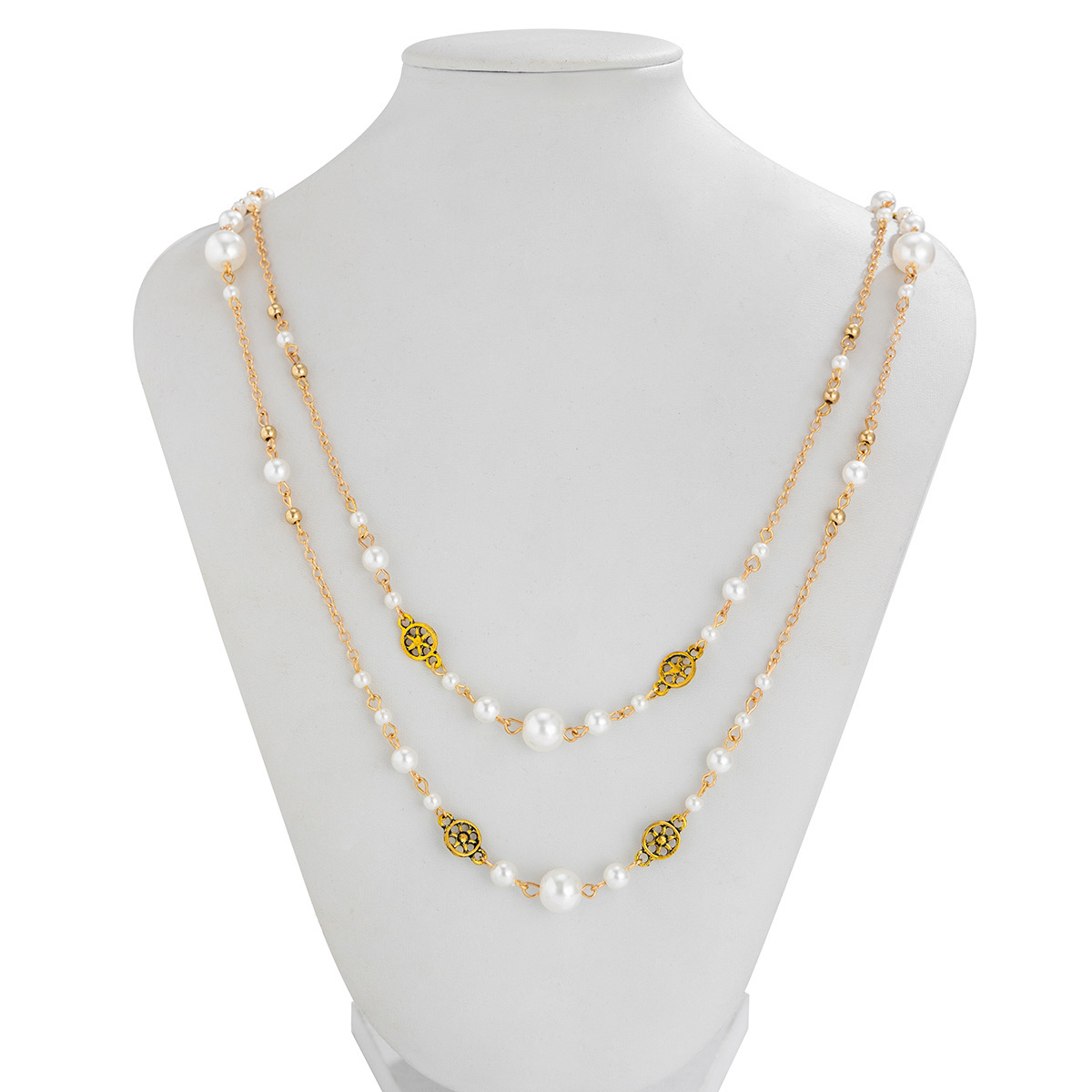 Faux pearl layered long necklace for women ethnic style star tassel sweater chain