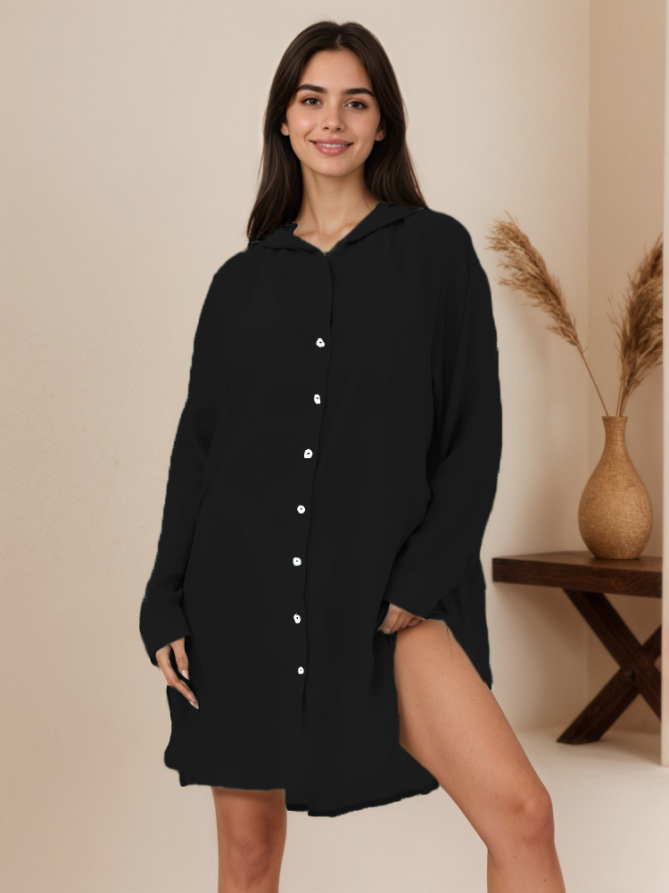 2025 New Beach Jacket Women Shirt Style Vacation Solid Color Cardigan Bikini Swimsuit Cover Up Sun Protection