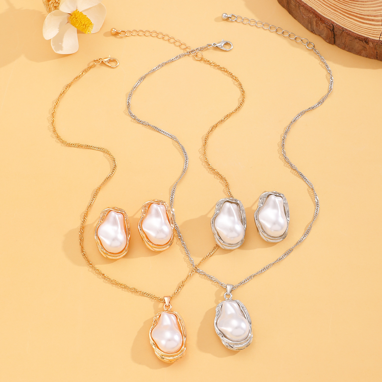 Irregular Baroque Pearl Jewelry Set Women Necklace Earrings Ring Bracelet Choker