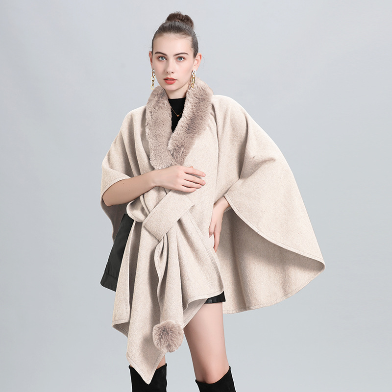 Live Hot Autumn Winter New Scarf Shawl Cape Fur Collar Fur Ball Knitted Cardigan Cape Shawl 0962#