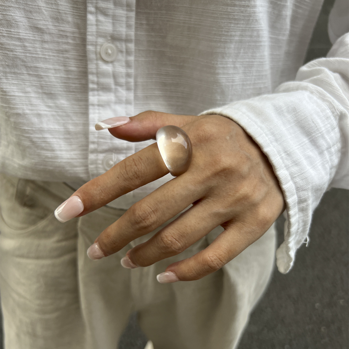 Jewelry transparent colored resin ring niche stacking curved wide face ring