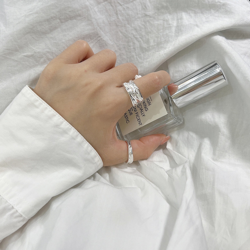 925 silver texture flowing irregular stream texture ring INS style simple ring