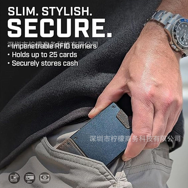 Metal Business Leather Card Holder Pull-out Aluminum Alloy RFID Anti-theft Card Sleeve Ultra-thin Card Clip