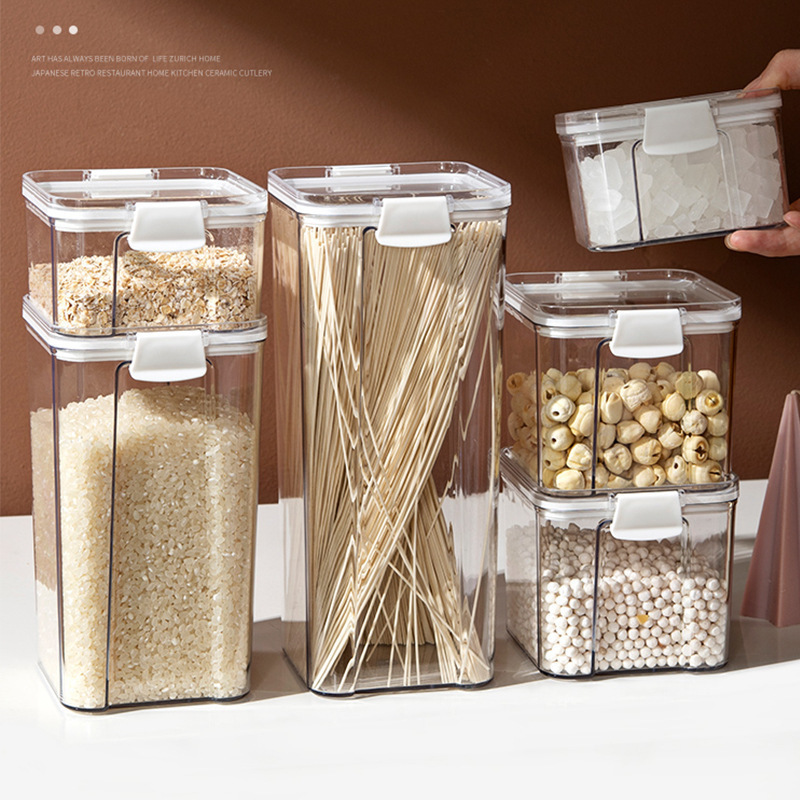 Kitchen food-grade sealed jar transparent square spice storage jar nuts grains storage box plastic box