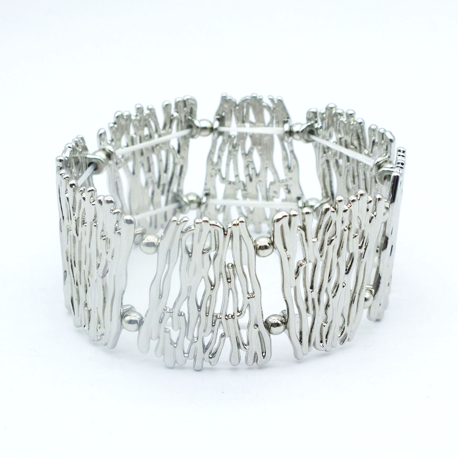 B655 Accessories Women's Hollow Silver Plated Elastic Bracelet