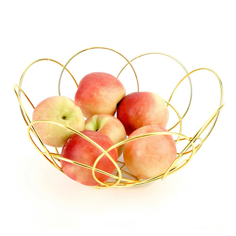 Home kitchen storage basket European-style round fruit basket electroplated gold and silver iron fruit basket