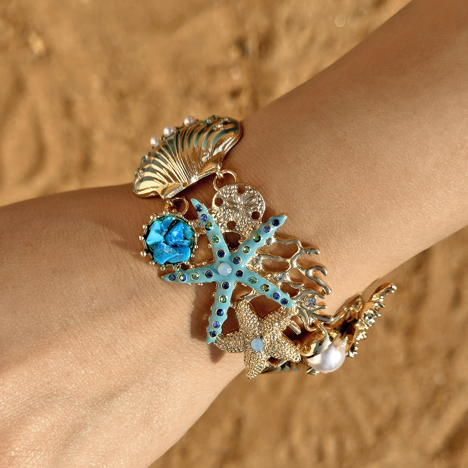 Oil-Drop Starfish Shell Coral Earring Necklace Set Necklace Bracelet Earrings Beach Accessories