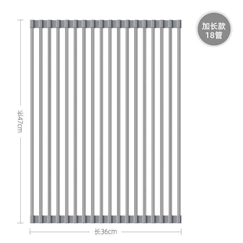 304 Stainless Steel Drain Roller Kitchen Sink Dish Drying Rack Foldable Drain Rack Anti-mold Silicone Shelf