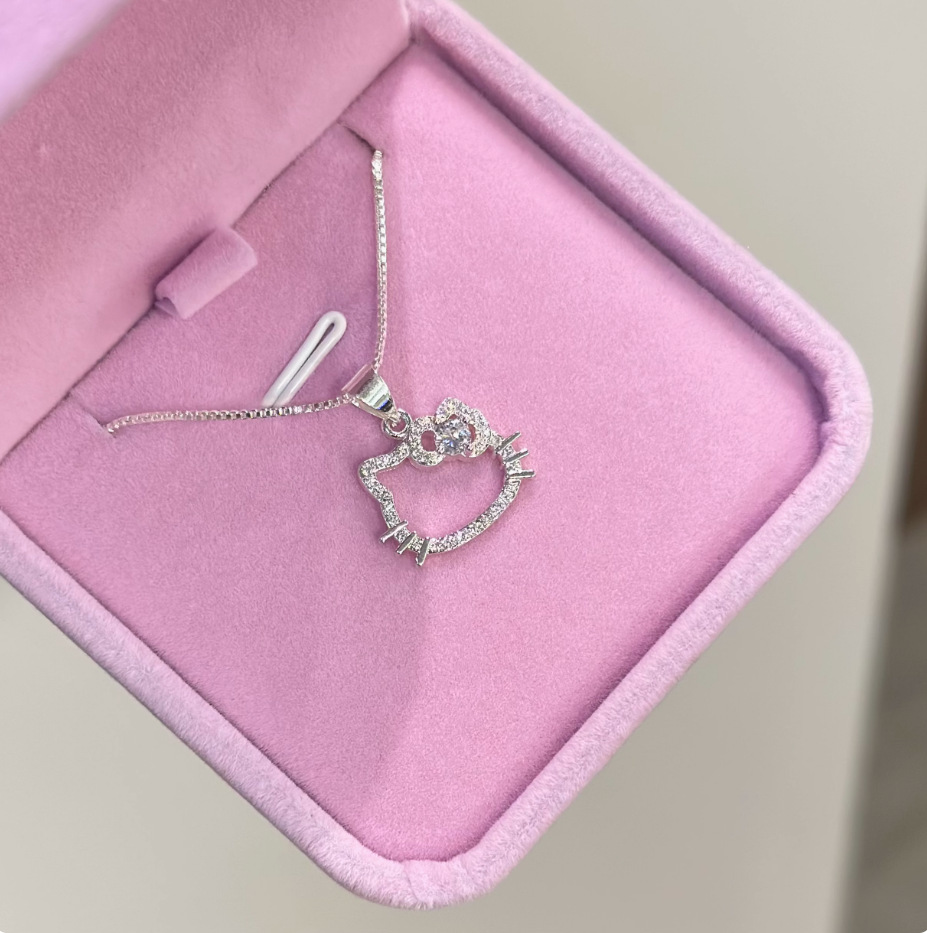 HelloKitty pendant necklace for women, silver plated jewelry gift for girlfriend friend birthday