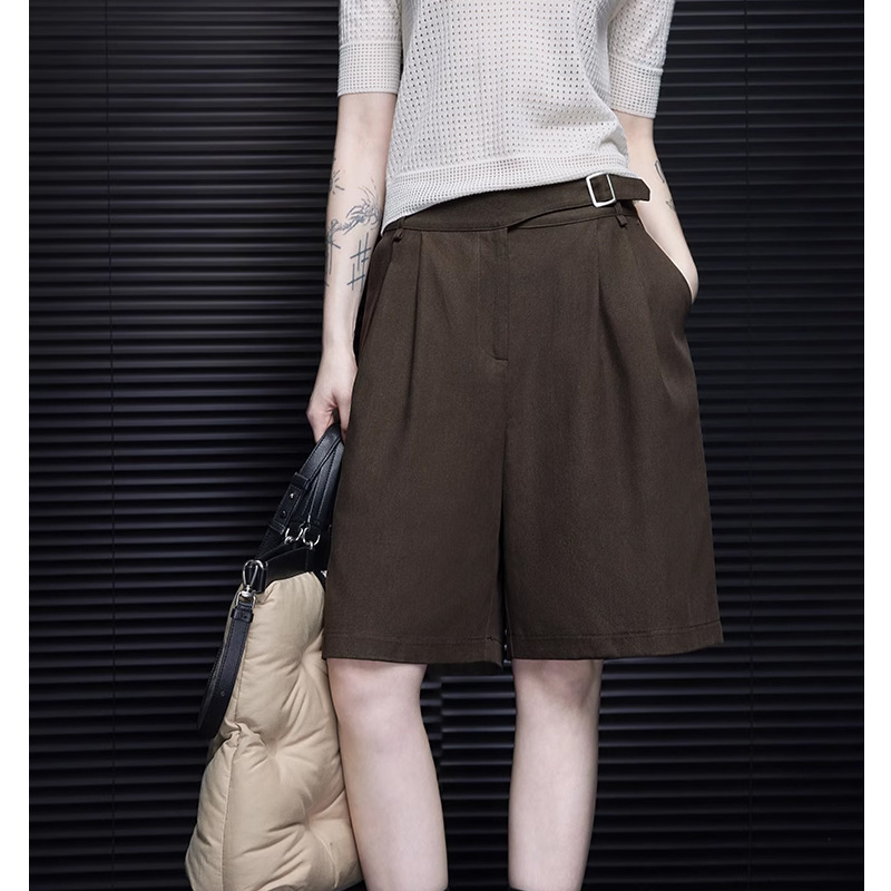 Coffee Color Casual Bermuda Shorts Women's 2025 Spring New Niche Simple