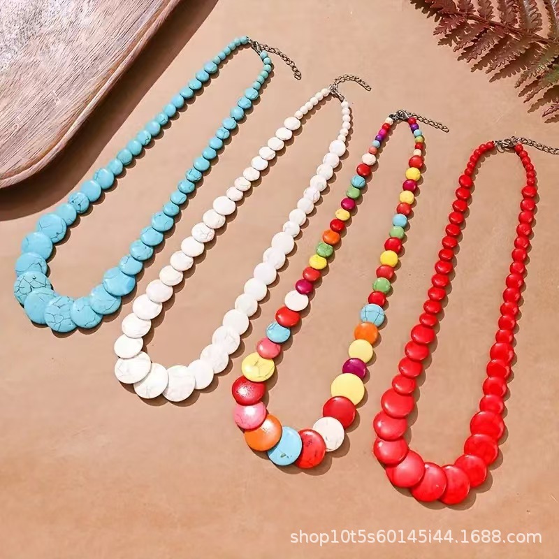 New beach style colorful stone necklace exaggerated锁骨链 handmade accessories