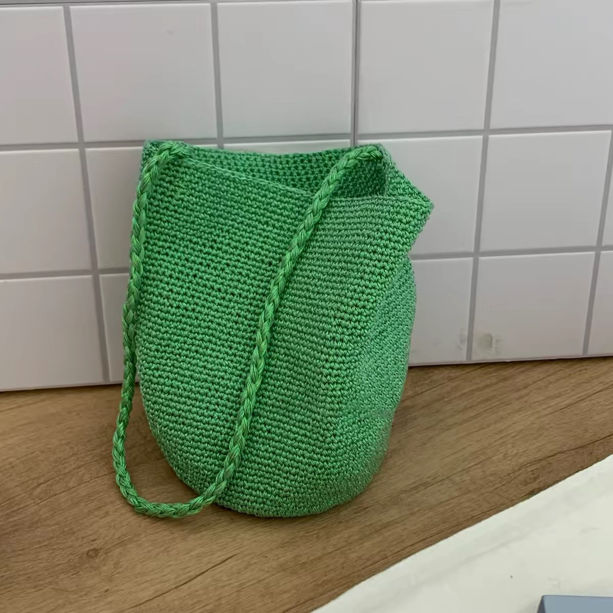 Sparkling Blue Niche Hand-Woven Single Shoulder Bag Casual Bucket Bag Handheld Bag Underarm Bag