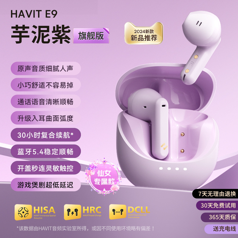 havit E9 Bluetooth Earphones Semi-in-ear Ultra-long Battery Life ENC Noise Cancellation Bluetooth Earphones Large Capacity