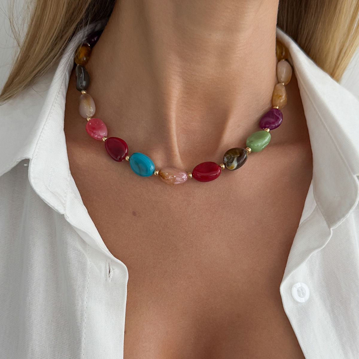 Jewelry Merad style colored resin bead necklace irregular CCB锁骨项饰