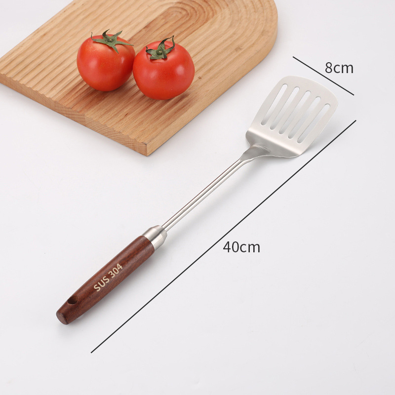304 stainless steel spatula kitchenware set, wooden handle wok spatula, soup spoon, slotted spoon, kitchen tools