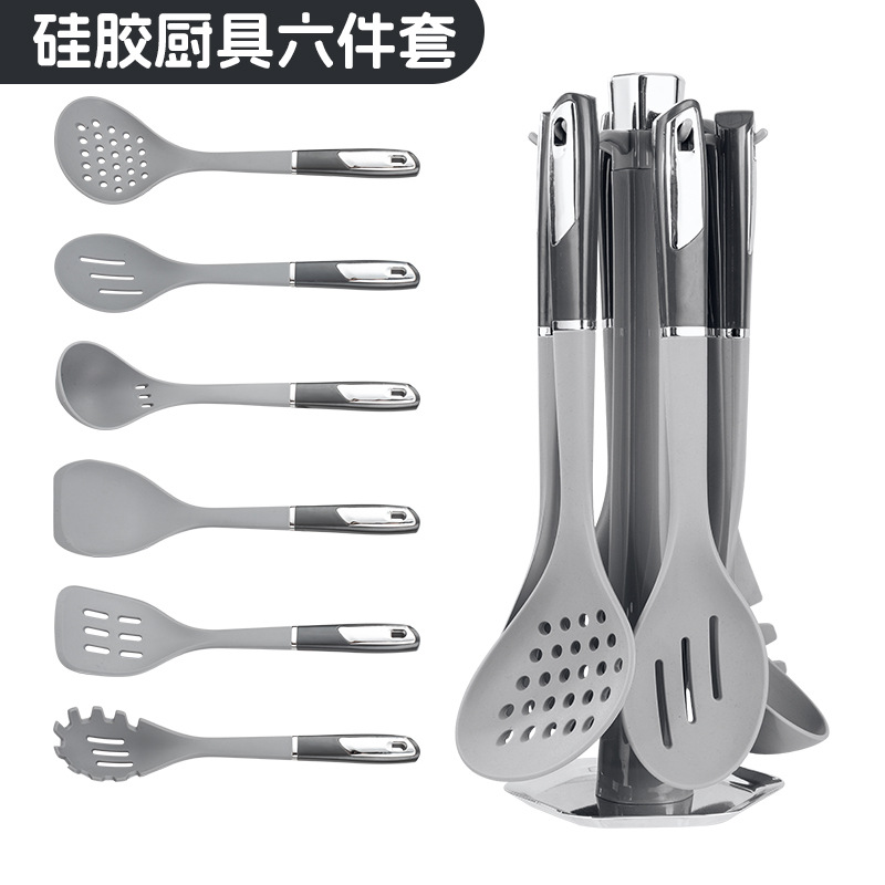 Silicone kitchen utensil 7-piece set household hanging rack cooking spatula soup spoon kitchen cooking spatula spoon set utensil