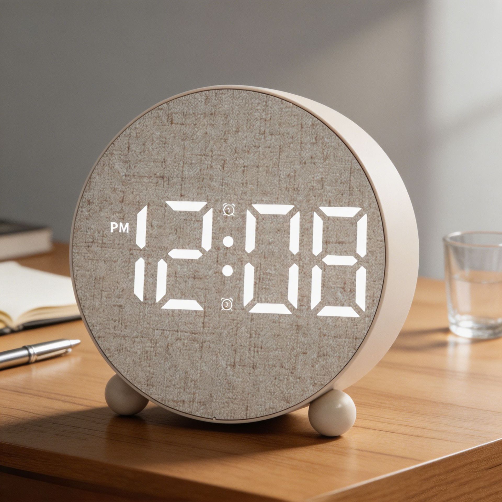 Round LED clock cloth student electronic clock living room use super loud wood grain children electronic alarm clock