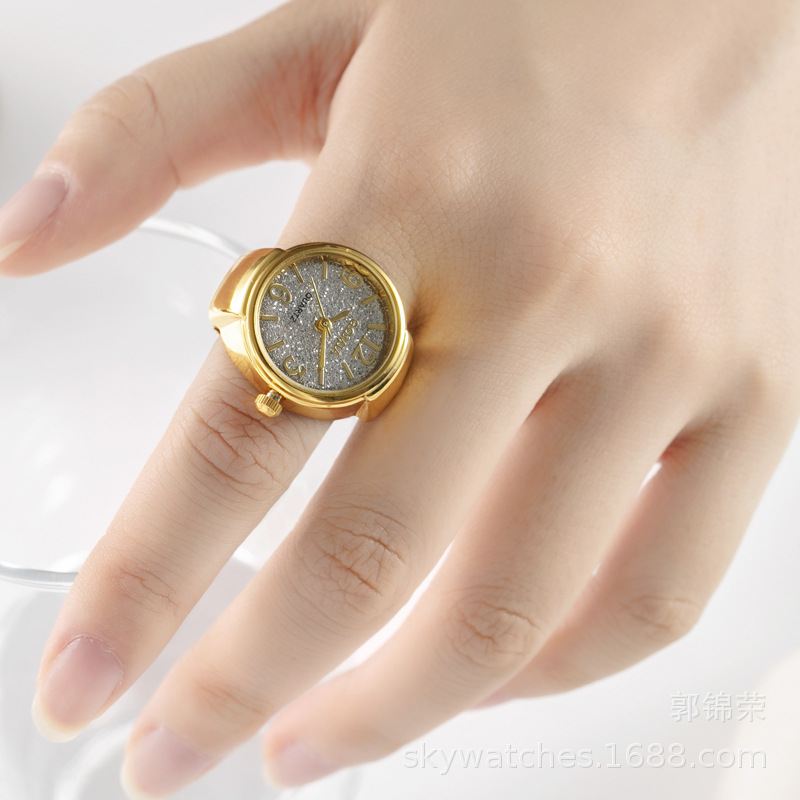 Ring Watch for Women, New Simple Digital Glitter Watch Student Finger Ring Watch Gold Finger Watch