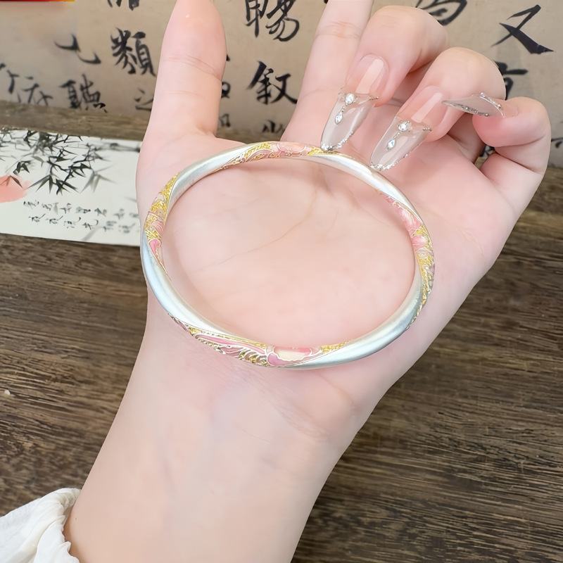 Silver-plated pure silver 999 foot silver bracelet bracelet national style enamel color drunk spring breeze women gold tracing closed