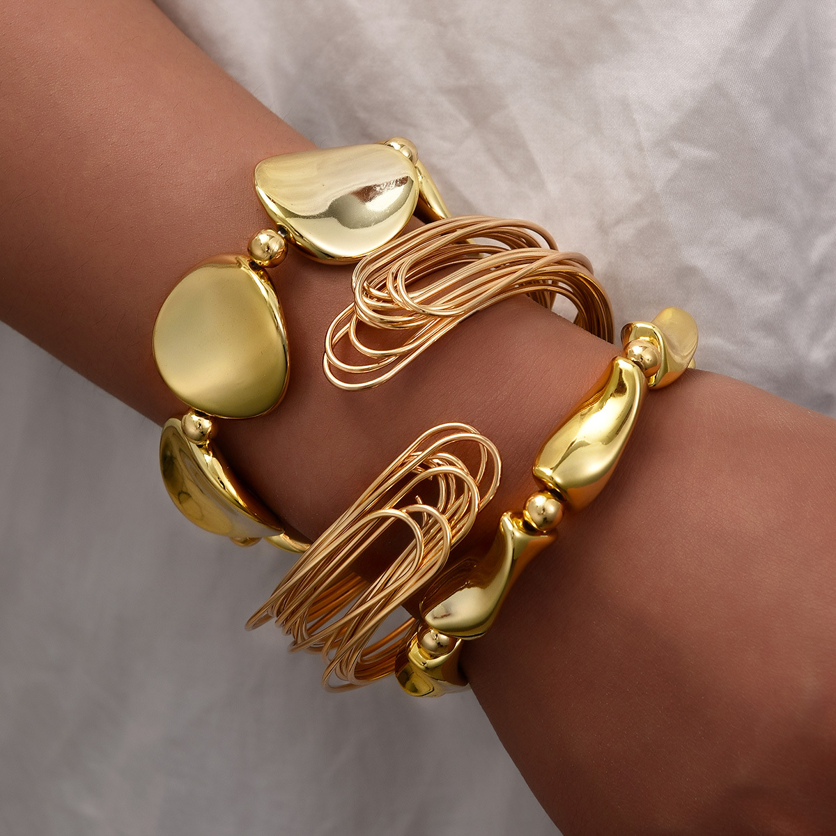 Exaggerated Geometric 3-Piece Bracelet Set Metal Irregular Open Bangle