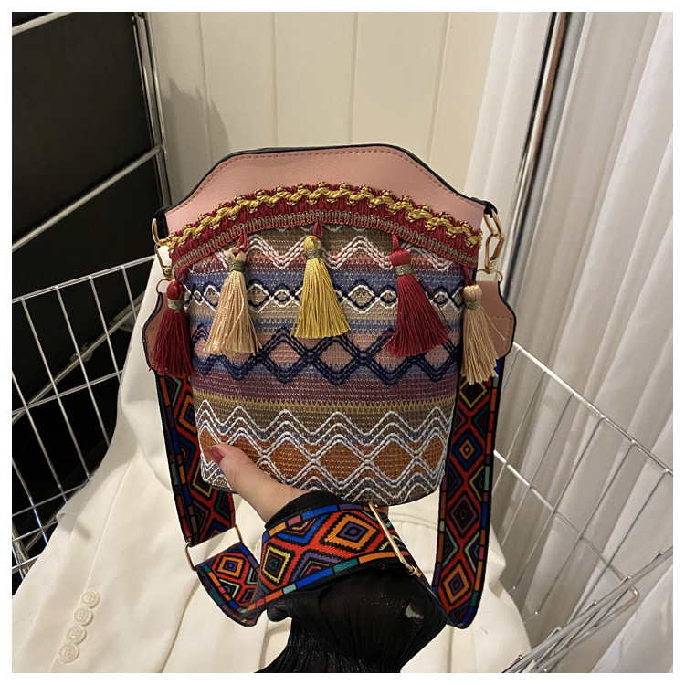 Ethnic Style Fringe Bucket Bag 2026 New Chinese Style Bag Woven Single Shoulder Crossbody Bag
