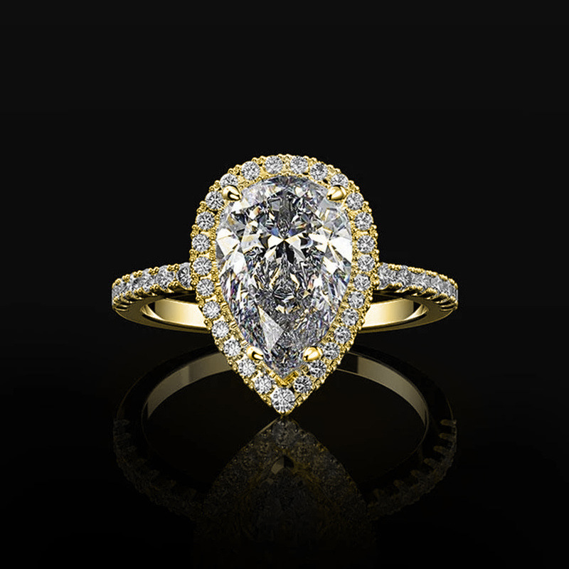 Cao Shi Jewelry Shining Teardrop Zircon Wedding Ring Women's Wedding Jewelry