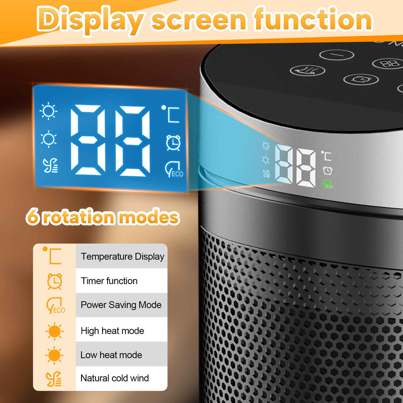 New Heater Household Energy-Saving Oscillating Digital Display Remote Control Electric Heater Office Desktop High-Power Heater