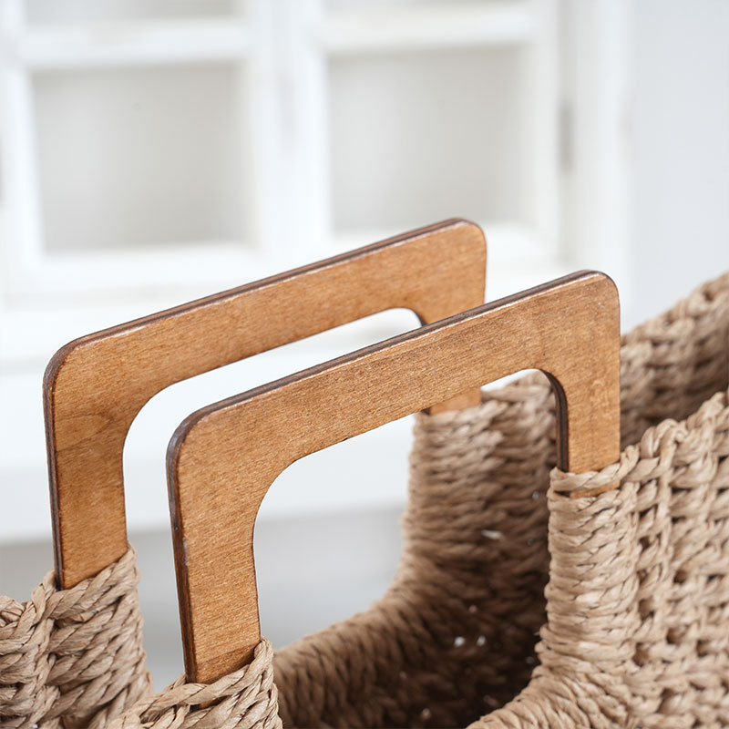 New Wooden Handle Woven Bag Large Capacity Handbag Casual Simple Summer Beach Vacation Travel Straw Bag