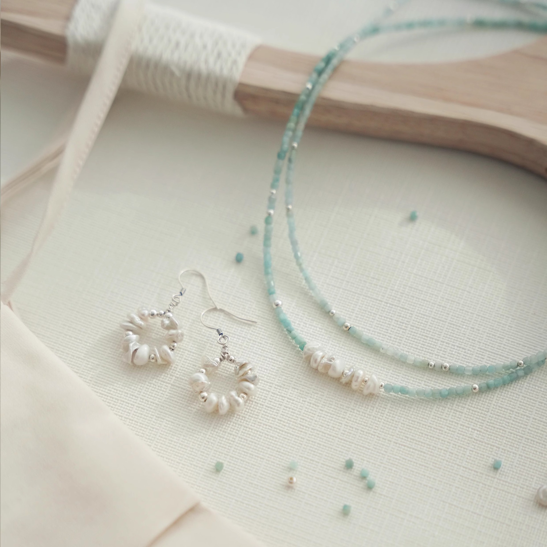 Chinese-style new Chinese-style amazonite petal pearl necklace for women, collarbone chain, dopamine small fresh ethnic style neck chain
