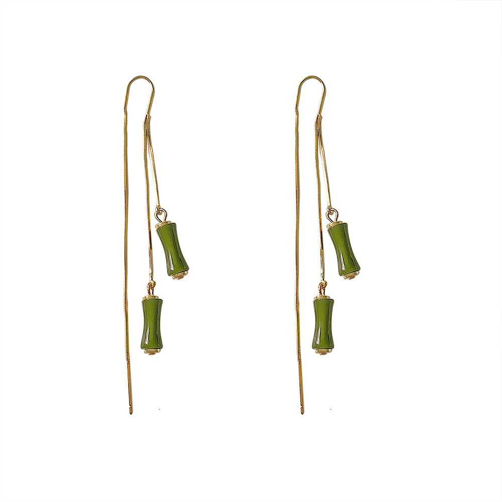 Rich Bamboo Tassel Earrings Chinese Style Classical Emerald Green Ethereal Ear Drops 2026 New Ear Accessories