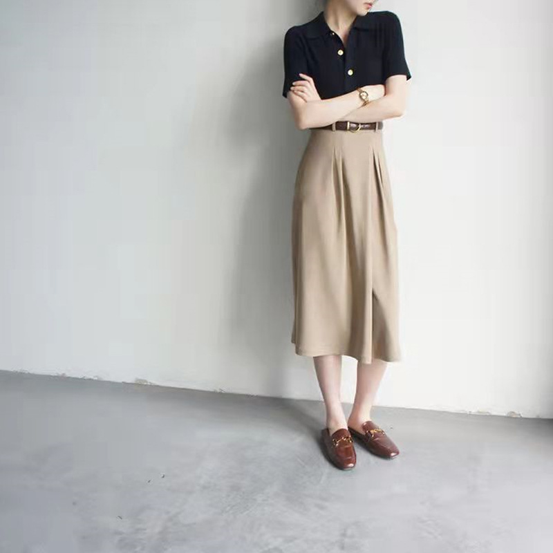 Simple Polo Collar Solid Color Shirt for Women 2025 Summer New Button Short-Sleeve Top