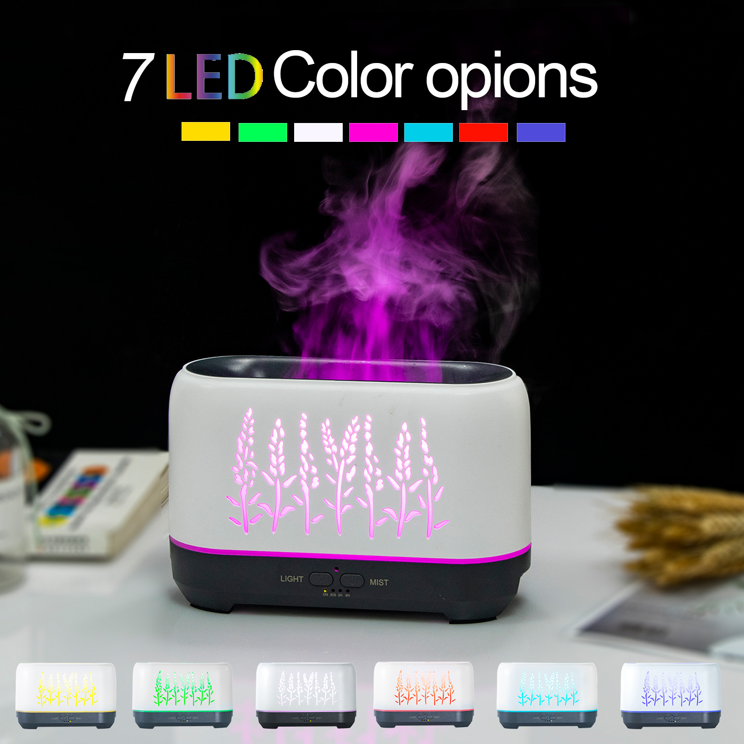 200ml New Product Wood Grain Hollow Wheat Ear Flame Humidifier Home Flame Essential Oil Aromatherapy Diffuser Product