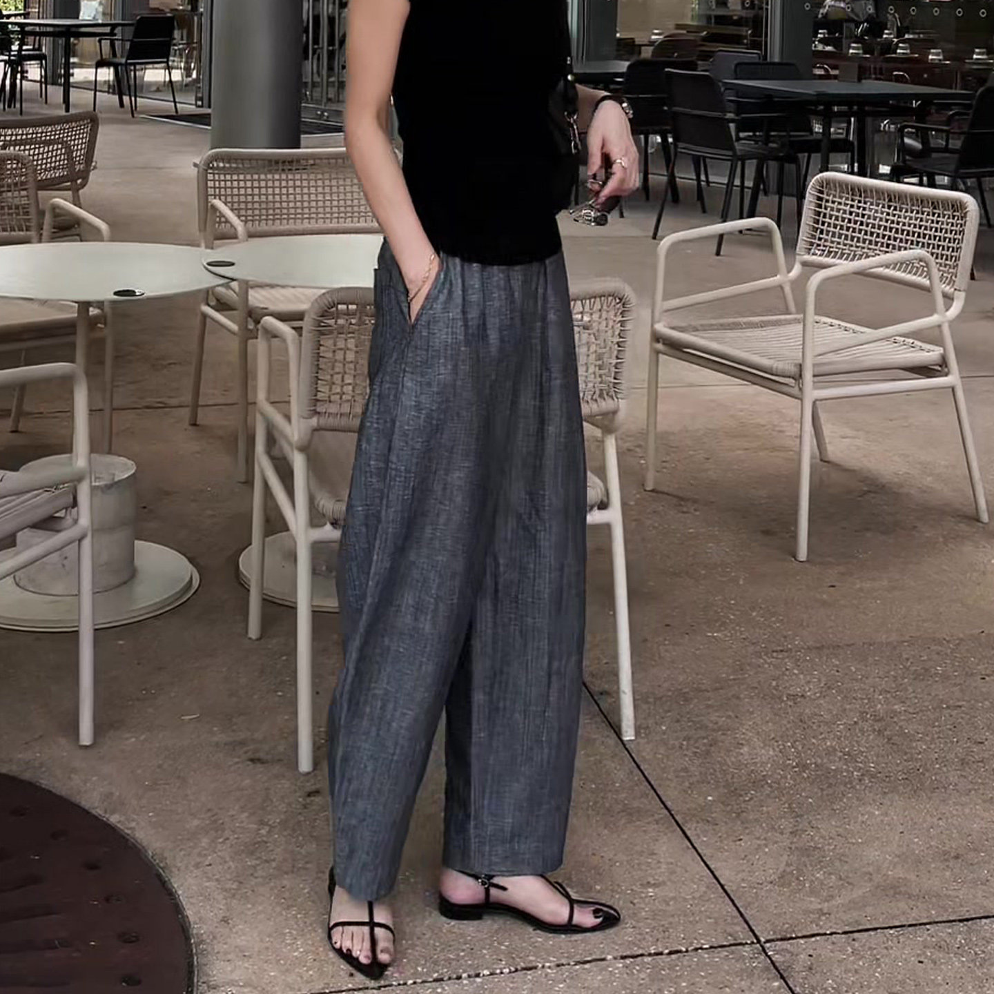 Gray casual pants women summer new plus size women pants loose small straight leg curved wide-leg pants