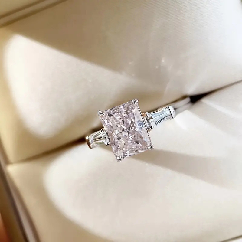 Cao Shi Live New Hand Jewelry Square Pink Zircon Ring for Women Sweet Romantic Wedding Ring