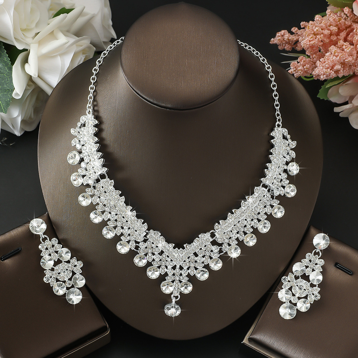 Bride Accessories Necklace Earrings Two-Piece Jewelry Set