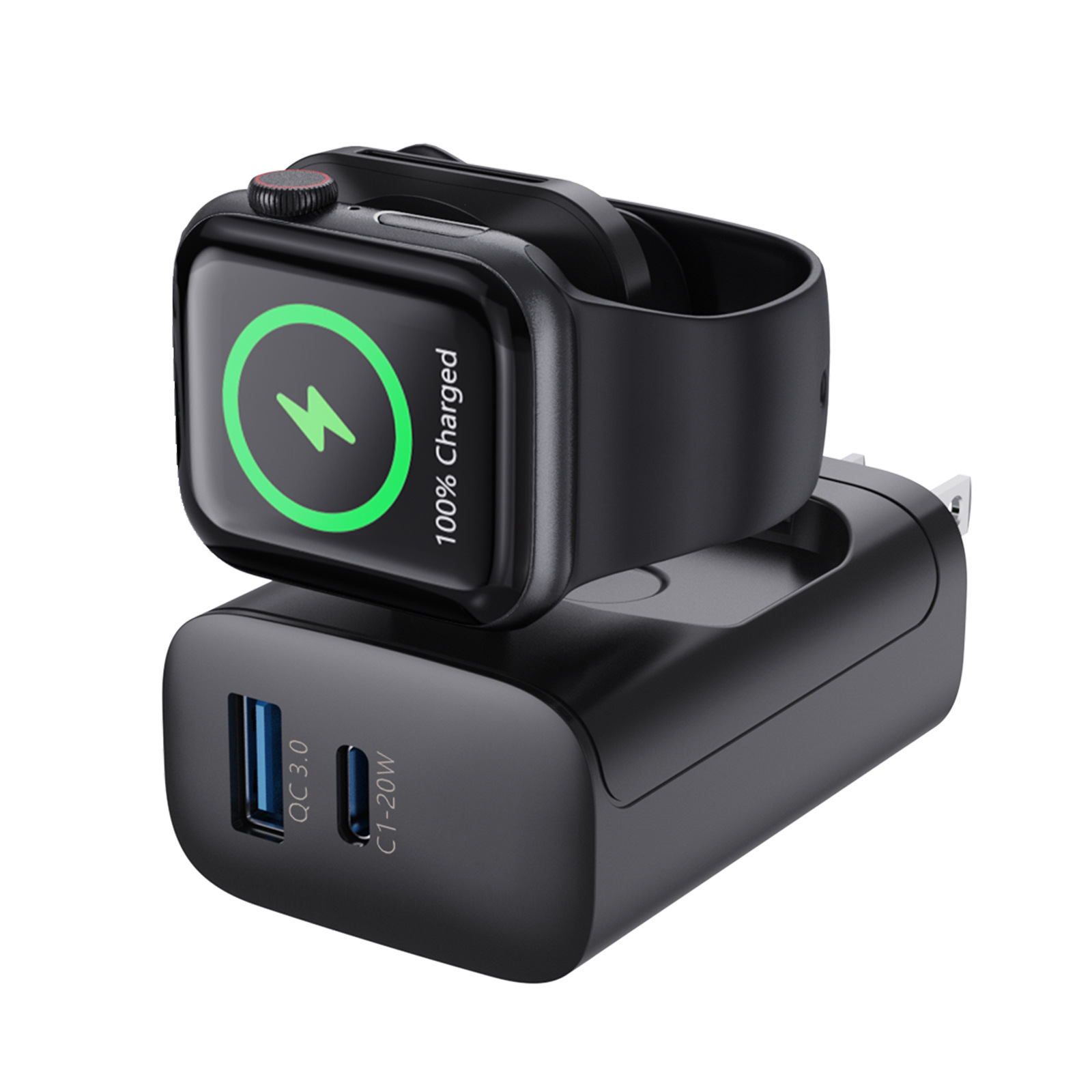 KC Certified 2-in-1 Watch Wireless Charger Multi-Functional Portable PD Fast Charging Head Phone Adapter