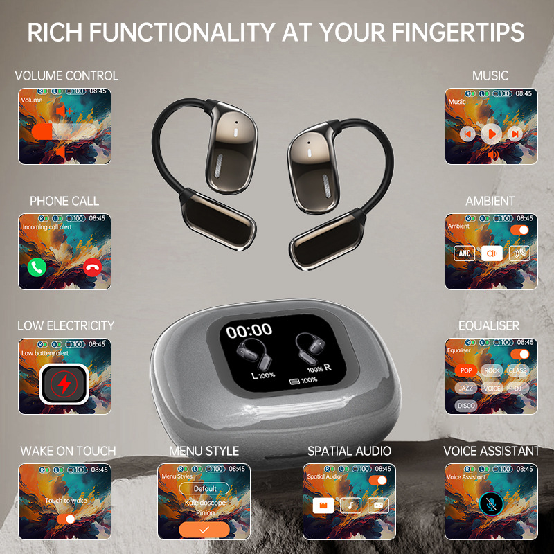 New JM16 Open OWS Bluetooth Earphones Large Screen LED Touch Translation Bluetooth Earphones Ultra-Long Battery Life