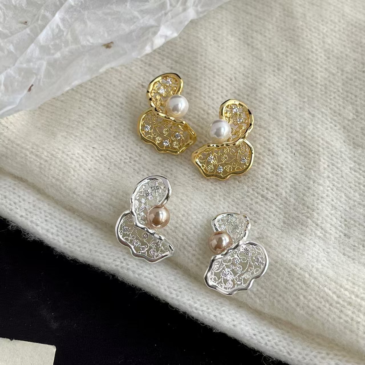 Hollow Flower Pearl Stud Earrings for Women 2026 New Earrings Niche Design Ear Accessories