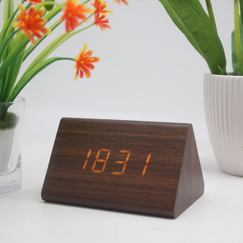 Night Light Silent Multifunctional Wooden Alarm Clock Smart LED Wooden Clock Gift Electronic Clock Quartz Clock