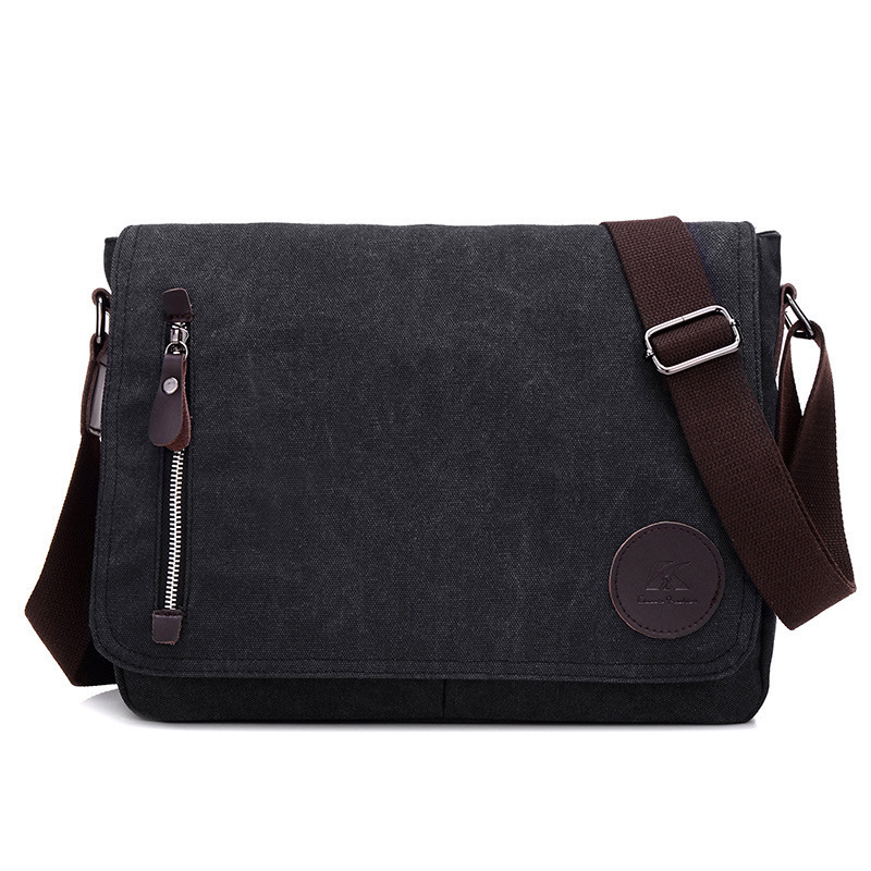2026 new men's canvas shoulder bag leisure crossbody business commuting solid color large capacity bag