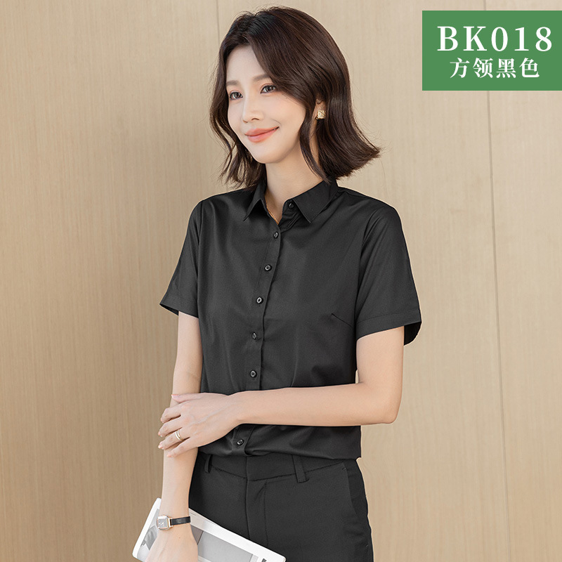Summer Bamboo Fiber Women Short Sleeve White Shirt Professional Thin Ice Silk Blue Shirt Cardigan Work Uniform Wholesale