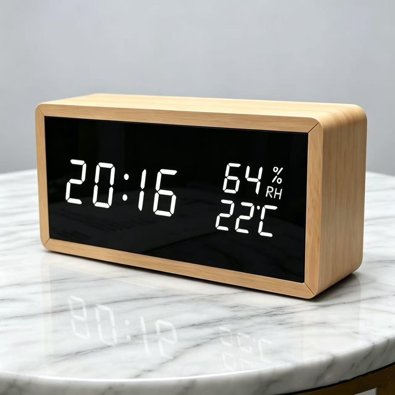 Colorful mirror clock, LED wooden clock, wooden digital clock, LED electronic clock, temperature clock, electronic alarm clock