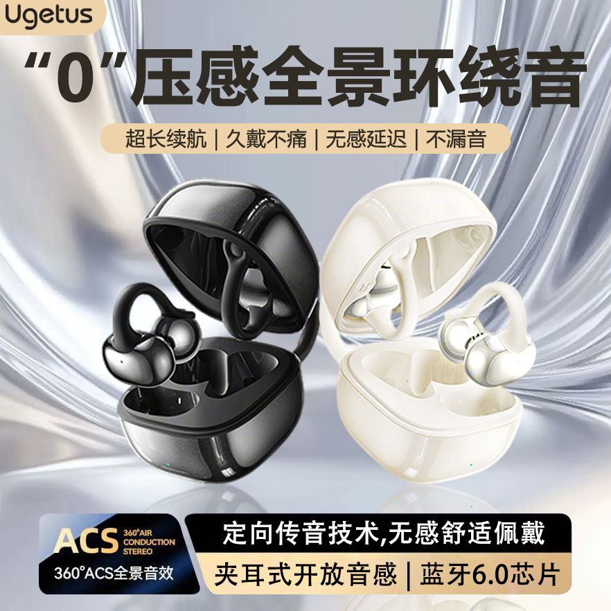 Ugetus New Wireless AI Translation Bluetooth Earbuds Clip-on Sports Running Earbuds Long Battery Life Call Noise Reduction