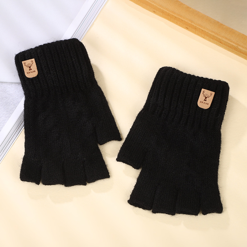 Spring Autumn Alpaca Wool Full Half-Finger Gloves Outdoor Cycling Warm Windproof Breathable Portable Simple Style Gloves