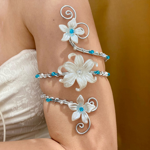 Flower Arm Bracelet Women Exaggerated Geometric Irregular Open Bangle Arm Ring Vacation Style Accessories
