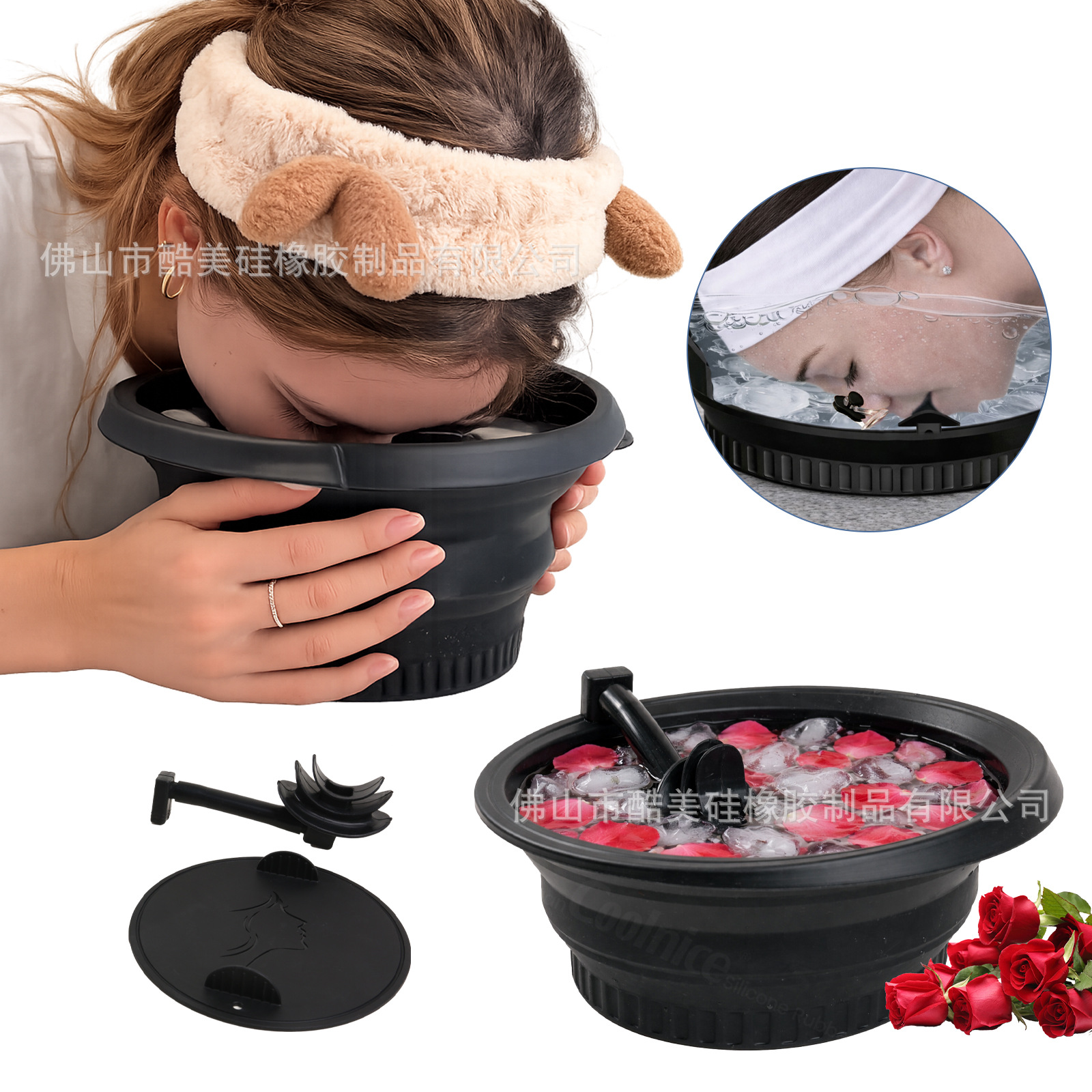 Foldable ice compress face basin ice grid soak face basin beauty device home face basin care ice grid silicone ice compress basin