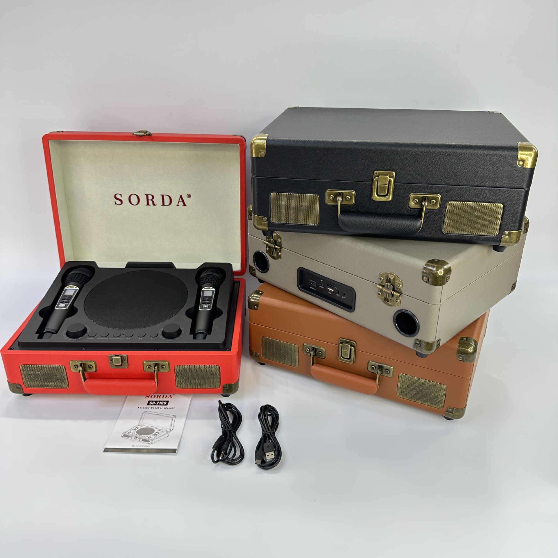 SD2109 Portable Bluetooth Speaker with Wireless Dual Mic Karaoke Machine Outdoor Home KTV Wooden Box