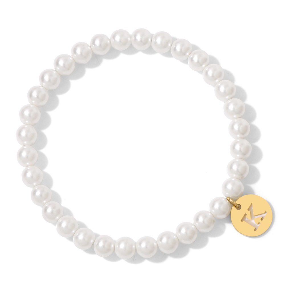 Stainless steel letter pendant bracelet imitation pearl 6mm beads bridesmaid gift best friend friendship bracelet