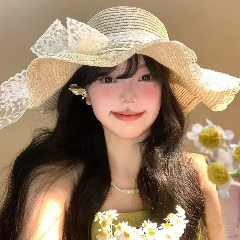 蕾丝花边草帽-米色