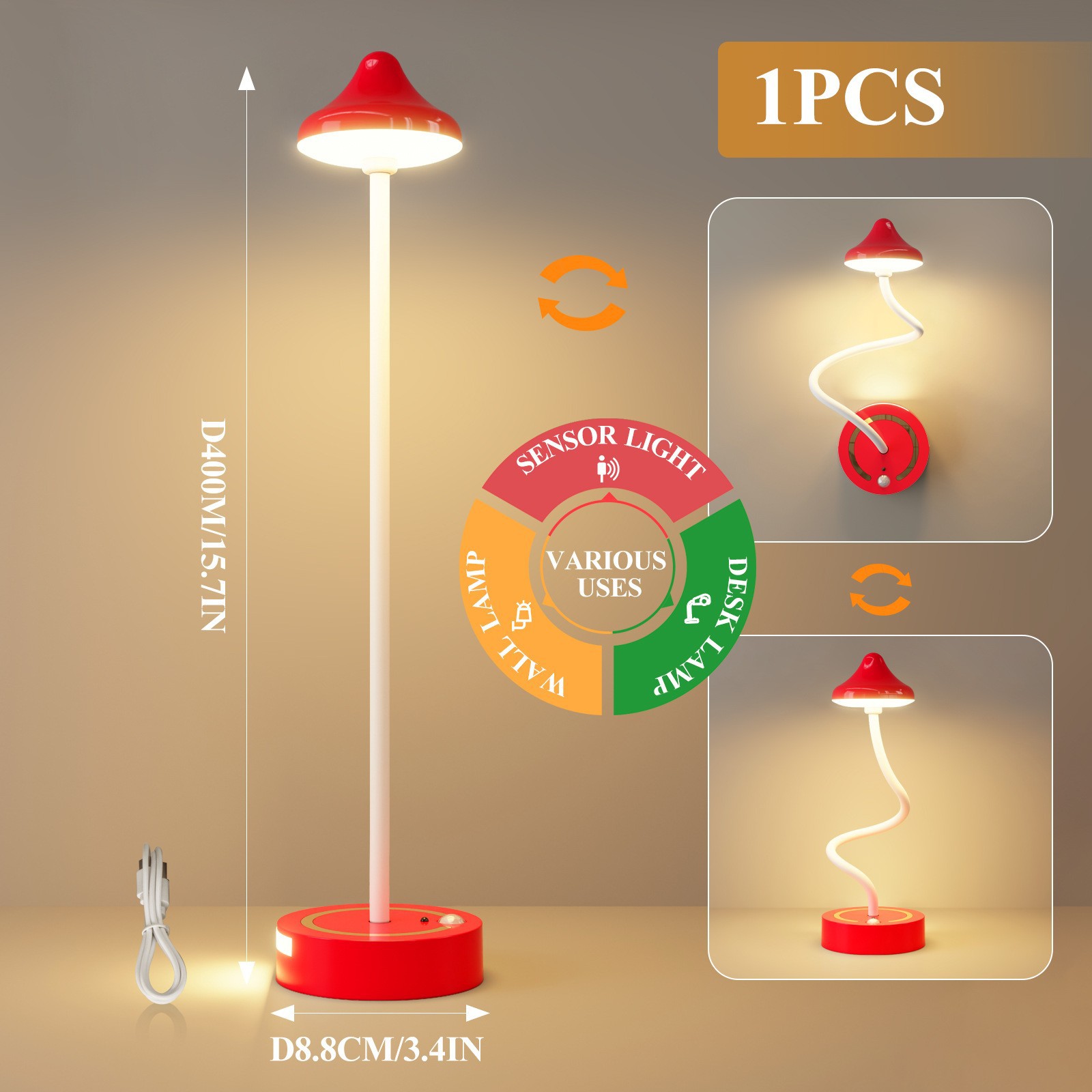 Bedroom Decorative Human Body Induction Table Lamp LED Touch Charging Hotel Desktop Atmosphere Walnut Table Lamp